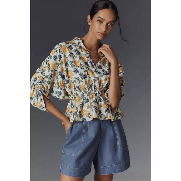 NWT Size XL - Anthropologie lemon Ruched Peplum Blouse (NWT US$ 118) - Picture 1 of 16